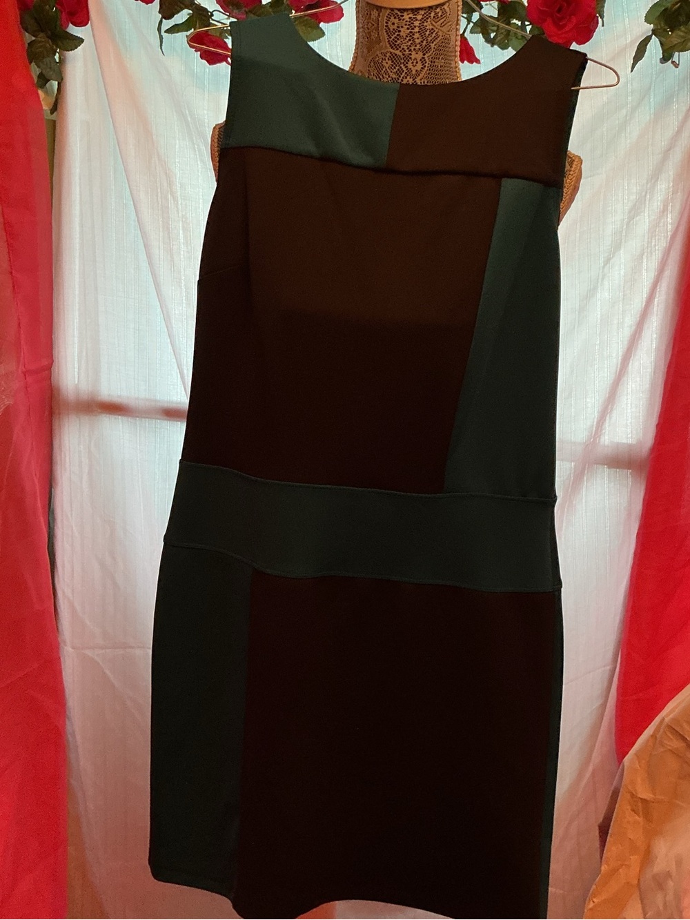 Enfocus Studio Black and Dark Green Colorblock Mini Dress